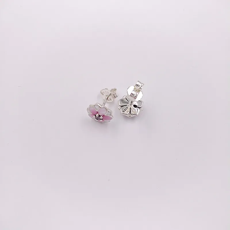 Hot designer sieraden authentieke 925 sterling zilvermagnolia bloei bleke cerise emaille roze cz oorring pandora oorbellen luxe vrouwen valentijnsdag verjaardagscadeau