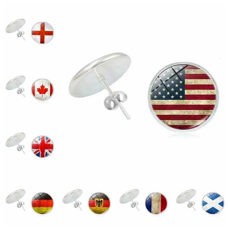 2019nouvelle fille romantique Allemagne Canada Royaume-Uni Ecosse France Angleterre drapeau américain temps verre boucles d'oreilles convexes dames bijoux Q0709