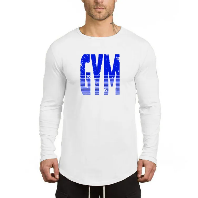 MuscleGuys Classic Gym brief Lange Mouw T-shirt Mannen Merk Kleding Casual Slim Fit Bodybuilding en Fitness Stretch T-shirt 210421