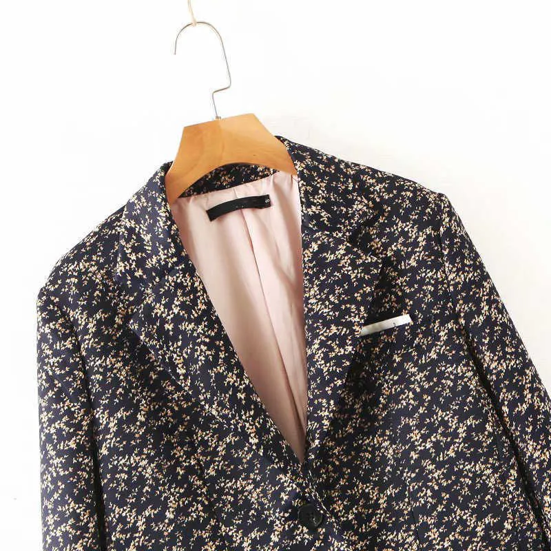 Vintage Chic Women Floral Print Jacket Elegant Ladies Single Button Lapel Collar Coat Boyfriend Style Girls Outerwear 210531