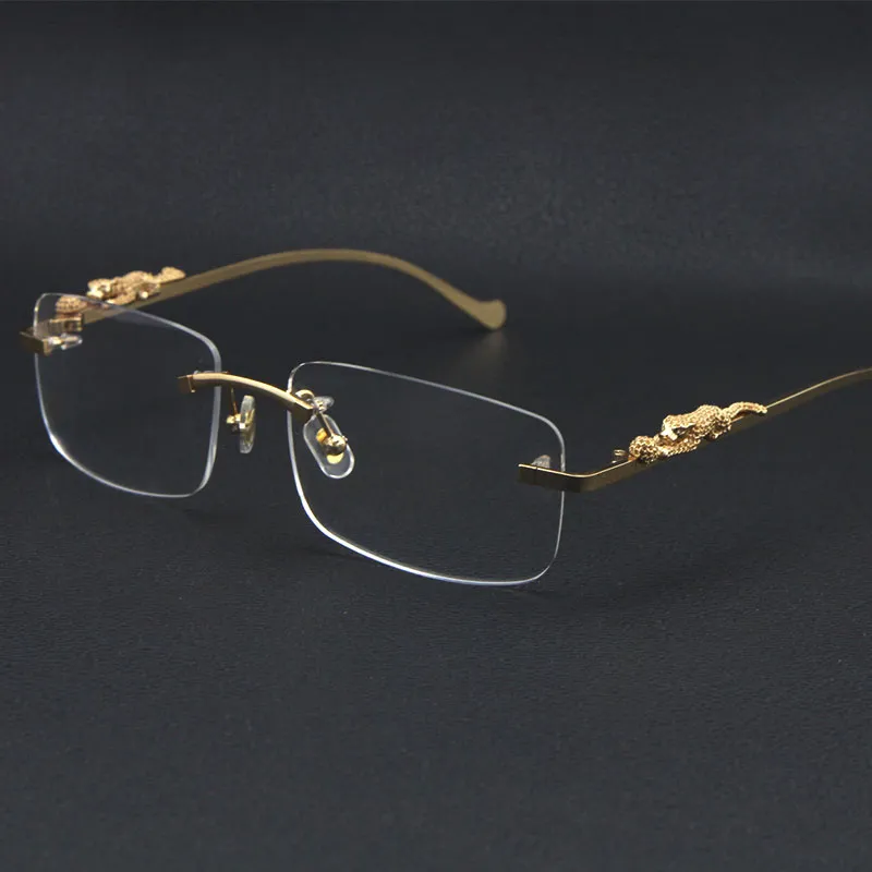 Солнцезащитные очки без оправы серии Leopard, оптические металлические, ограниченная серия, модные очки высокого качества, унисекс, золотые очки из нержавеющей стали3241