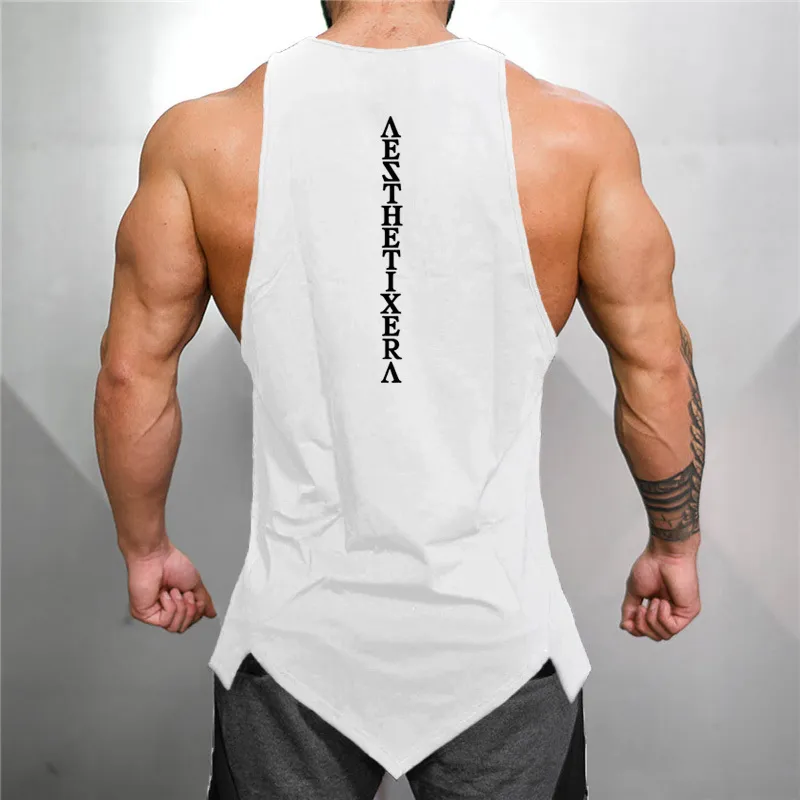 MuscleGuys Gyms Stringer Kleding Bodybuilding Tank Top Mannen Fitness Singlet Mouwloze Shirt Solid Katoen Muscle Vest Onderhemd 210421