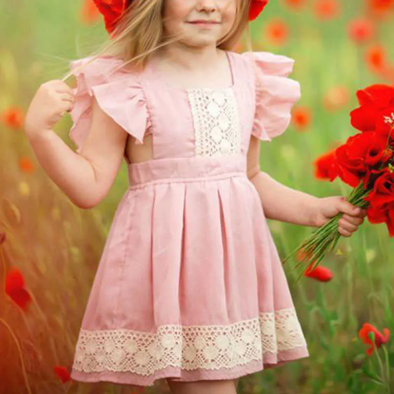 Été tenue décontractée enfants robes pour filles rose dentelle fleur filles robe fête mariage vêtements enfants princesse Tutu vêtements Q0716