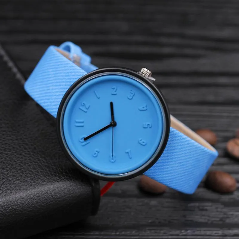 Stereoscopic Numeral Girls Watches Womans Creativity Canvas Leather Strap Fashion Simple Casual Ultra-thin Ladies Watch 2021 Wrist3104