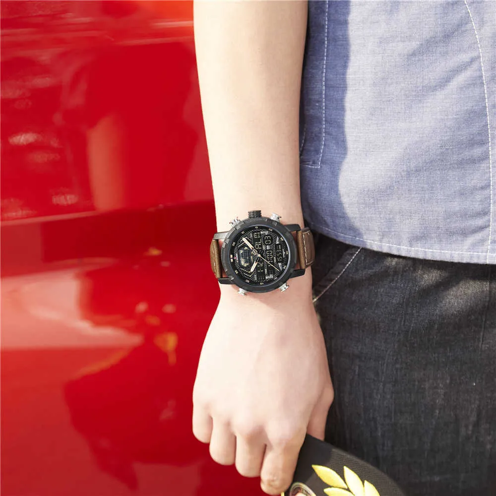 NAVIFORCE Mens Watches To Luxury Brand Men Leather Sports Watches Men's Quartz LED Digital Clock Waterproof Military Wrist Wa251W