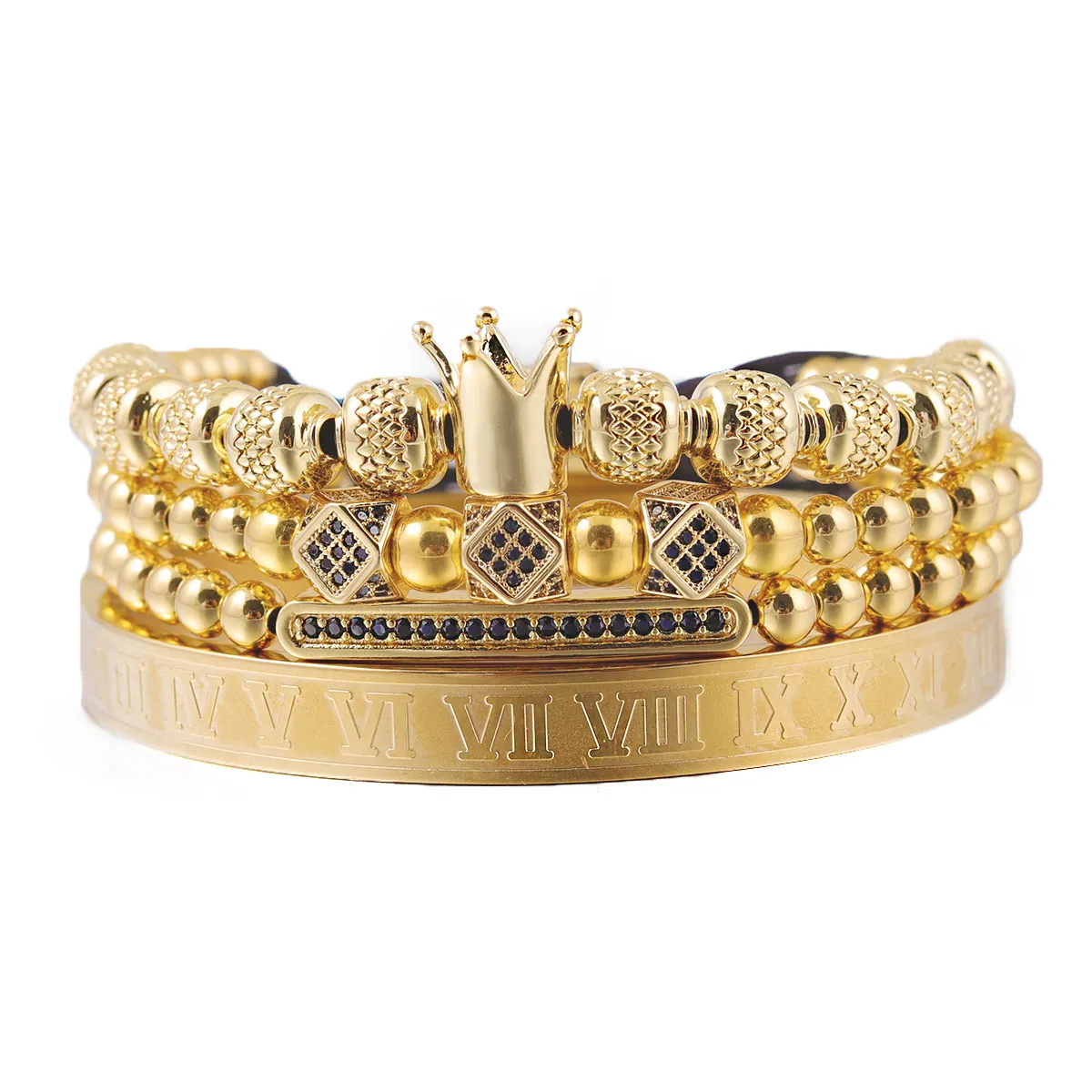 Роскошный комплект браслетов Royal King, медные бусины, подвески из cz, браслет из нержавеющей стали, мужские браслеты в макраме, браслеты для мужчин, ювелирные изделия6384827