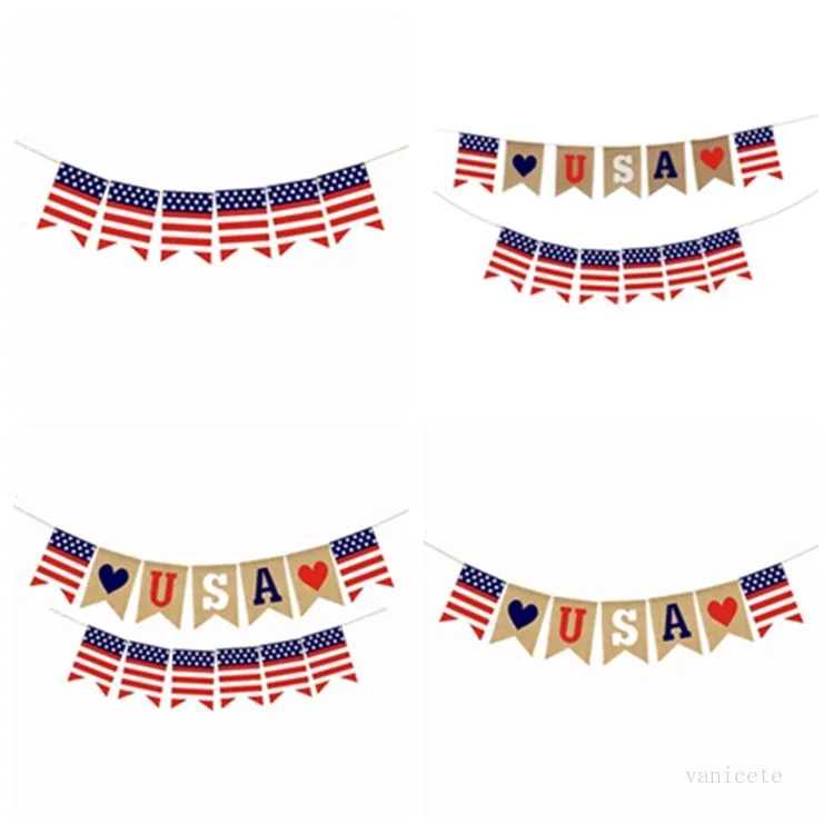 Banner Flaggor Swallowtail Banners Independence Day String Flags USA Bokstäver Bunting 4: e juli Party Decoration Party Supplies T2i52242