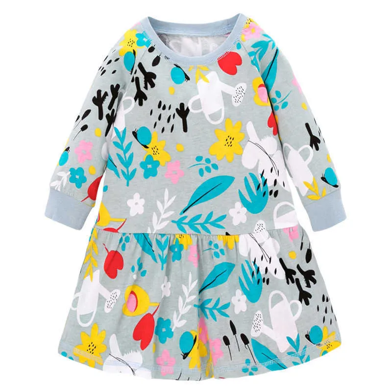 ジャンプメーター王女綿の女の子の服のための春の赤ちゃん花服の衣装長袖パーティー210529