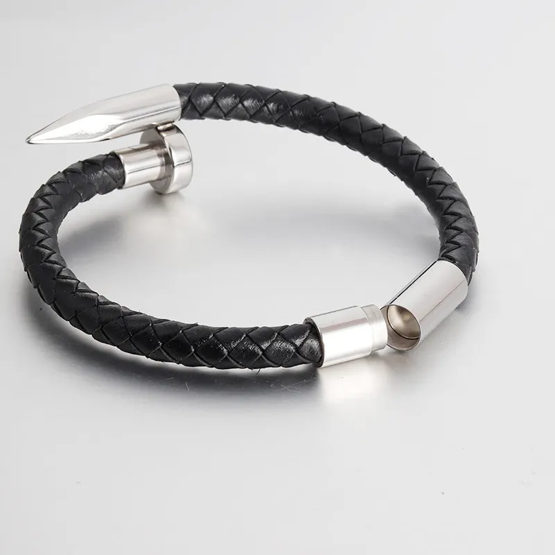 Nail Rope Aimant en acier inoxydable Bracelet en cuir tressé fait main pour homme Bijoux Cadeau