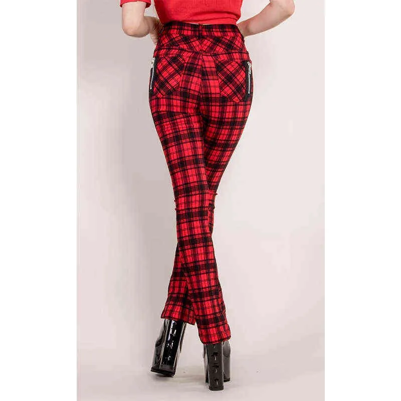 Gothic Plaid Hosen Frauen Hohe Taille Dünne Flare Frühling Sommer Punk Streetwear Frau Zipper Y2K Lange Böden Hosen 211115