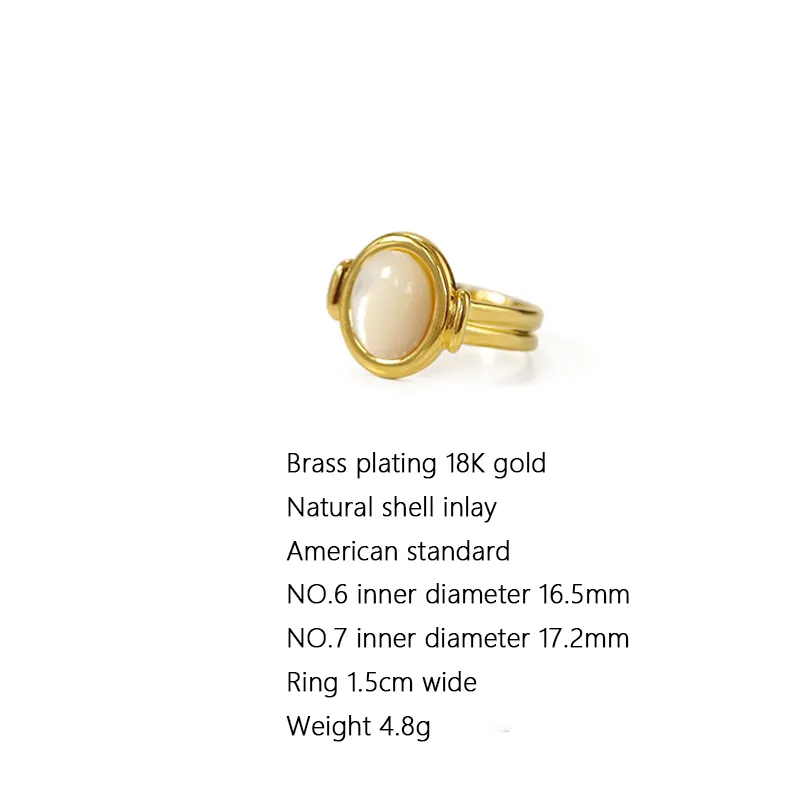 Concha natural estilo francês luz luxo temperamento design redondo retro feminino anel jóias 2021 ano primavera tendência de moda