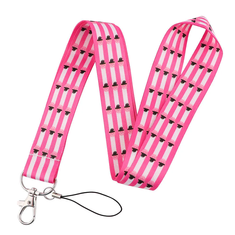 J2836 Funny Cartoon Pink Mushroom Lanyard Keychains Accessory For Mobile Phone USB ID Badge Holder Key Strap lanyard