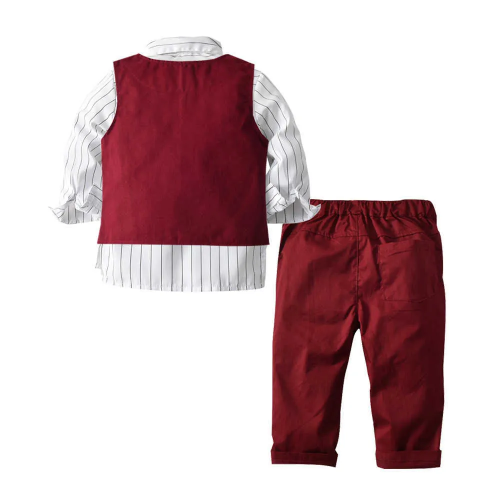 Garnitury garnitur dziecięce garnitury Kids Baby Boys Plaid Business Ruit Kamizelka + koszula + spodnie dla chłopców za 1-8 rocznie 230704