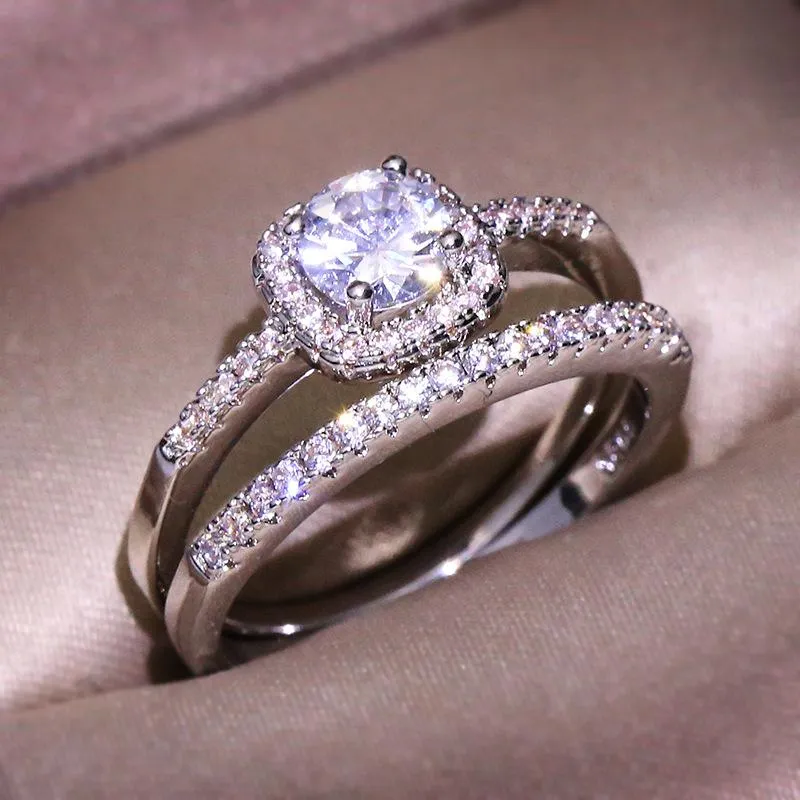 Moissanite Bizuteria Gemstone Real 14 K White Gold Ring For Women Solid 14K Anillos DeWedding Jewelry Rings Box Cluster2711