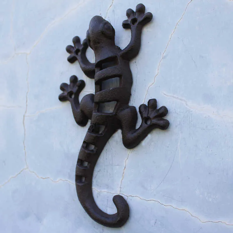 Preto europeu vintage casa jardim ferro fundido gecko parede lagarto estatuetas barra decoração de parede metal estátuas animais escultura artesanal 21351i