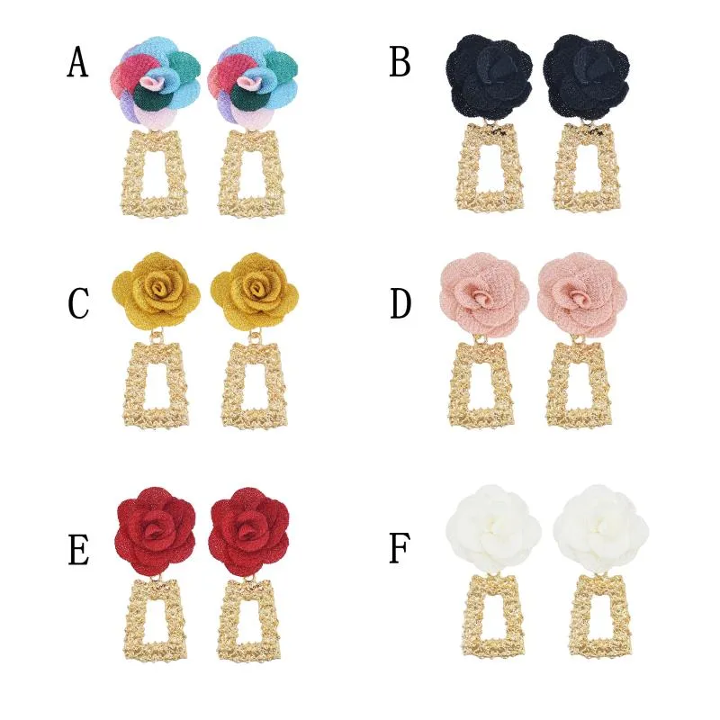 Dangle Lustre Romantique Fleur Rose Boucles D'oreilles Pour Femmes Bohème Géométrique Or Boucle D'oreille En Métal D'été Fête De Vacances Jewelr266t