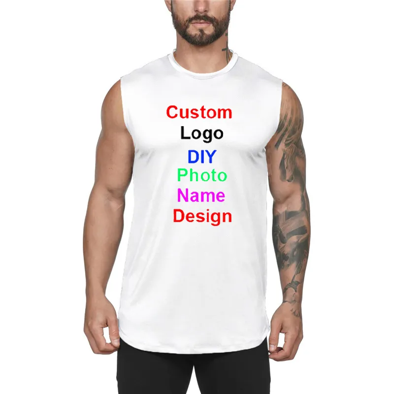 Custom Cotton Gym Tank Top Men Make Your Design Sports Clothing Men Print Original Design Bodybuilding Fitness Running Vest 210421