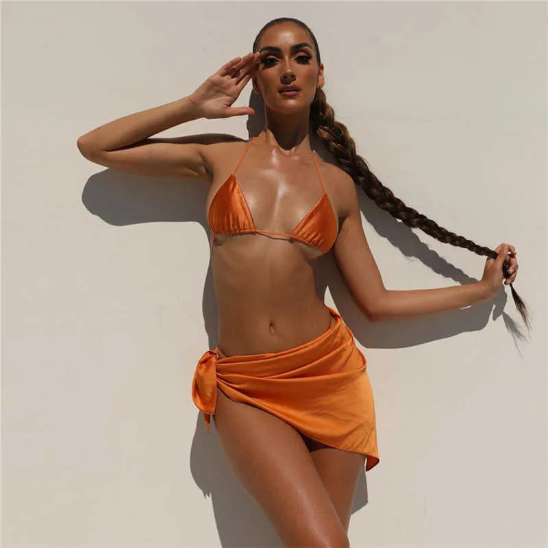 Sexy Beachwear Crop Top Due pezzi Completi Donna Tuta Halter Bandage Bralette Top e minigonna Set coordinato Donna 210625