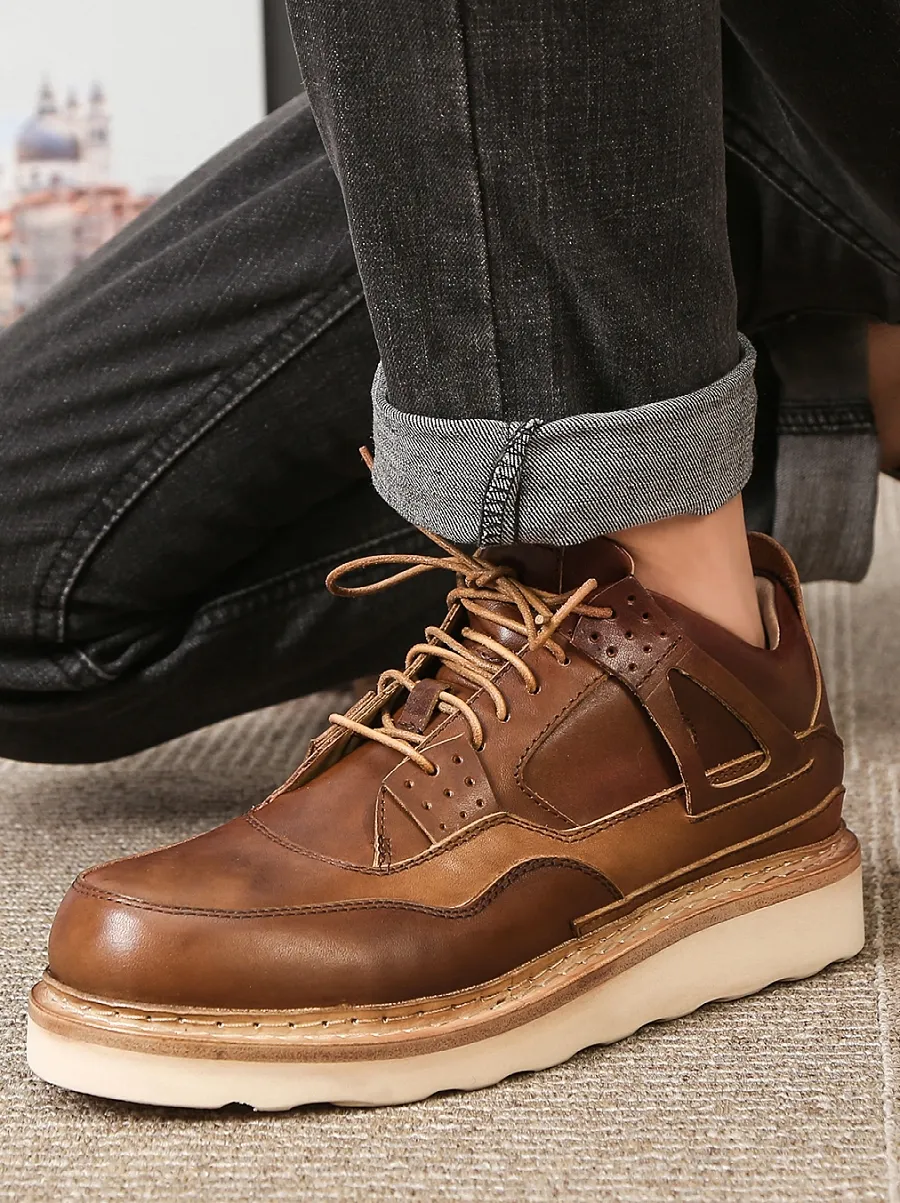 Angleterre Style rétro marron chaussures décontractées en cuir véritable chaussures pour hommes haut bout rond chaussures de travail