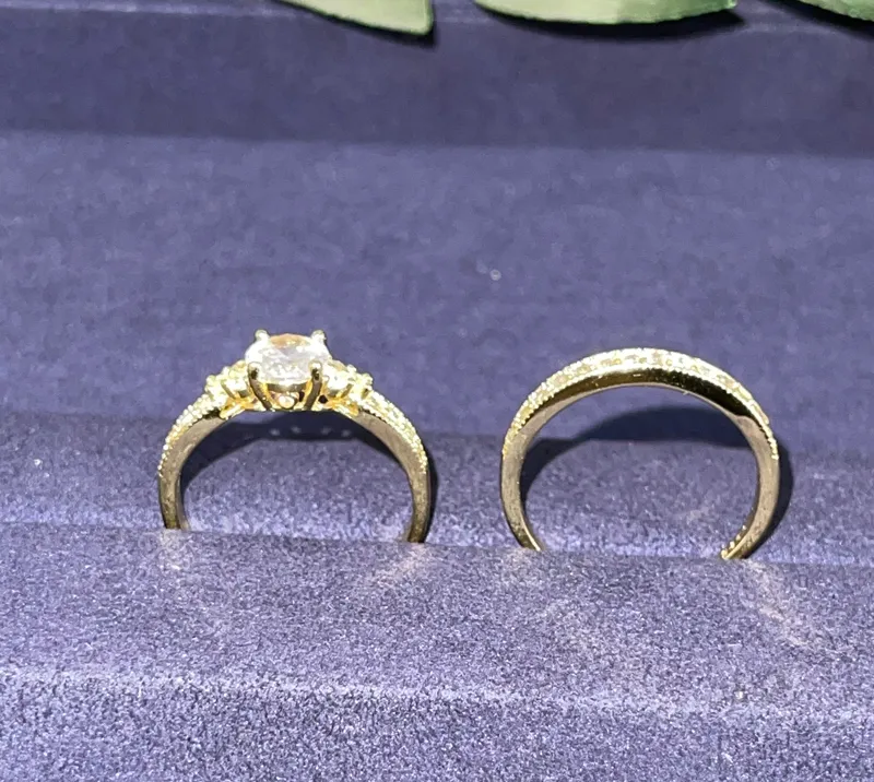 14K Yellow Gold 2.0 Carats Diamond Rings Sets for Women Luxury Engagement Bizuteria Anillos CZ Gemstone 925 Silver Wedding Bands