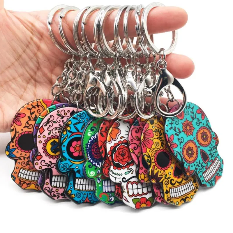 Portachiavi Portachiavi teschio Calavera Messicano Carino Dolce Zucchero Grande Aragosta Portachiavi Portachiavi Halloween Anello acrilico Borsa Charms254o