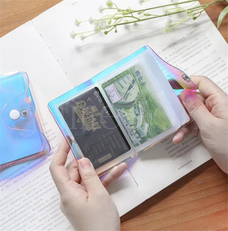 Przezroczysty laserowy PVC Uchwyt karty kredytowej Worka Kobiet Organizator Portfel Moda Przezroczyste karty paszportowe torby magazynowe DB738
