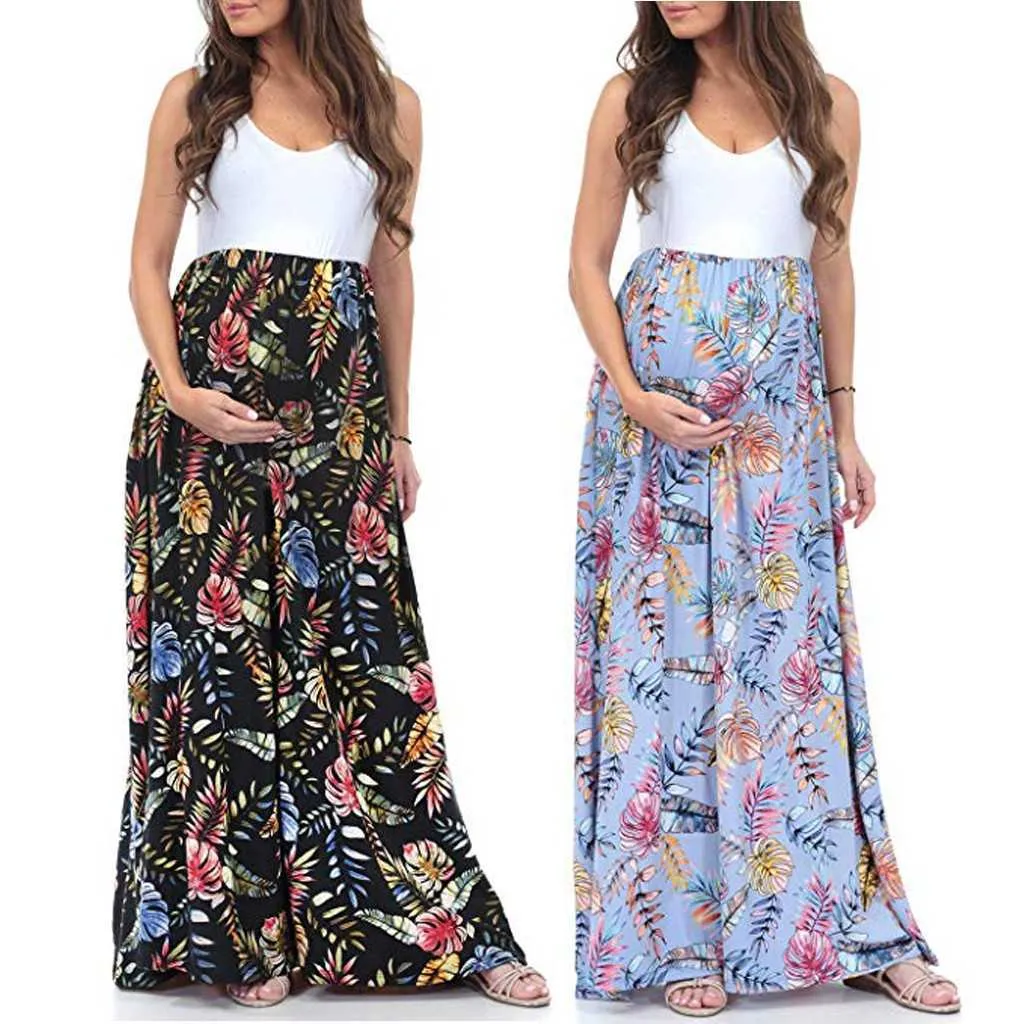 Sukienka macierzyńska 2021 Kobiety Bez Rękawów Macierzyński Ciąża Odzież Pregant Kobiety Sukienka Ruched Długie Maxi Dressing Dress X0902