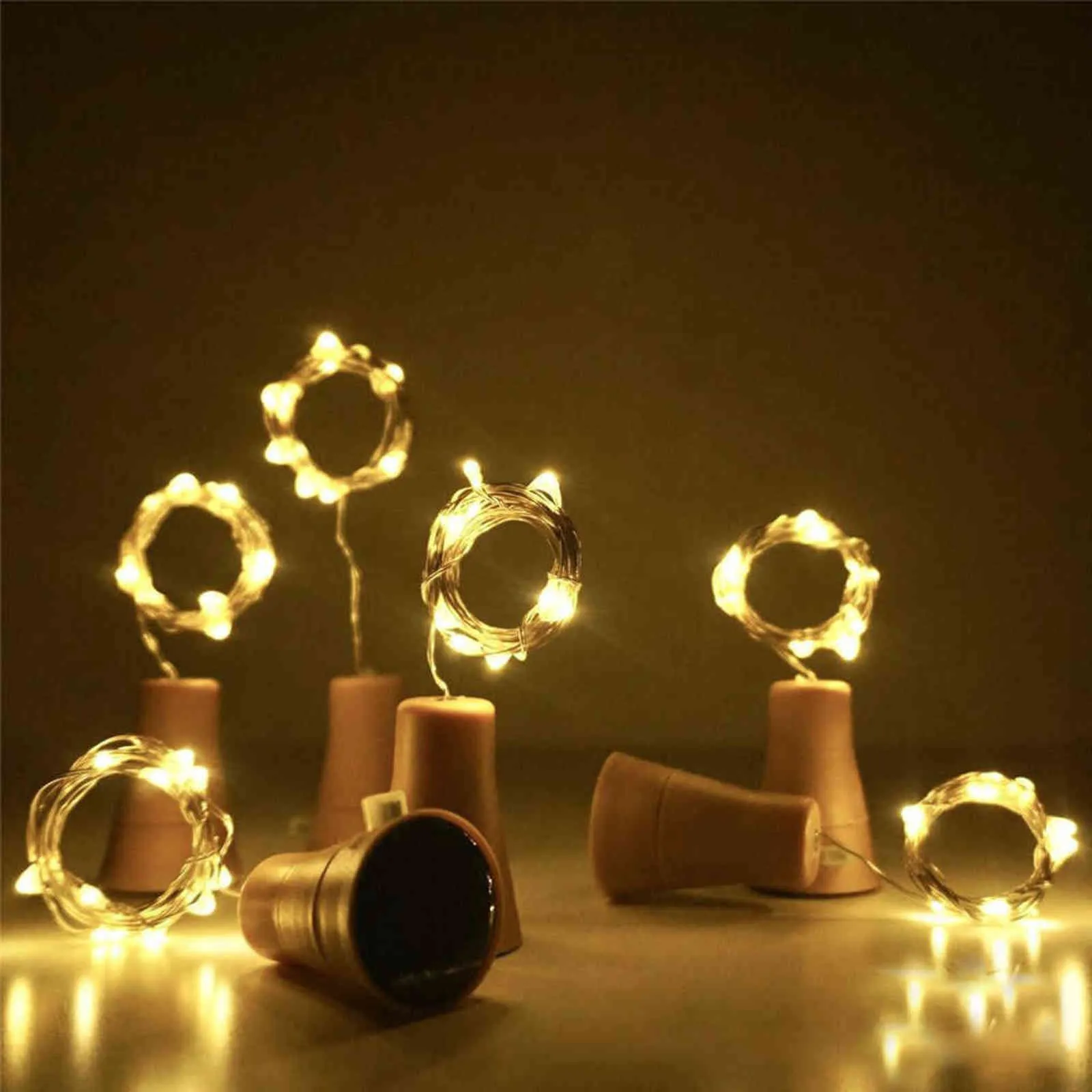 10Pack Solaire Bouteille De Vin Lumières 20 LED Solaire Cork String Light Fil De Cuivre Fairy Light Pour Les Vacances De Noël Fête De Mariage Décor 211104