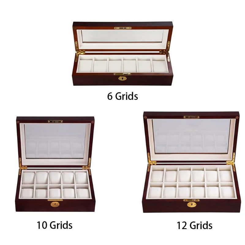 Boîtes de montre cas cas affichage de mode portable bois léger bijoux de luxe stockage anti-rayures cadeaux organisateur de protection 337a