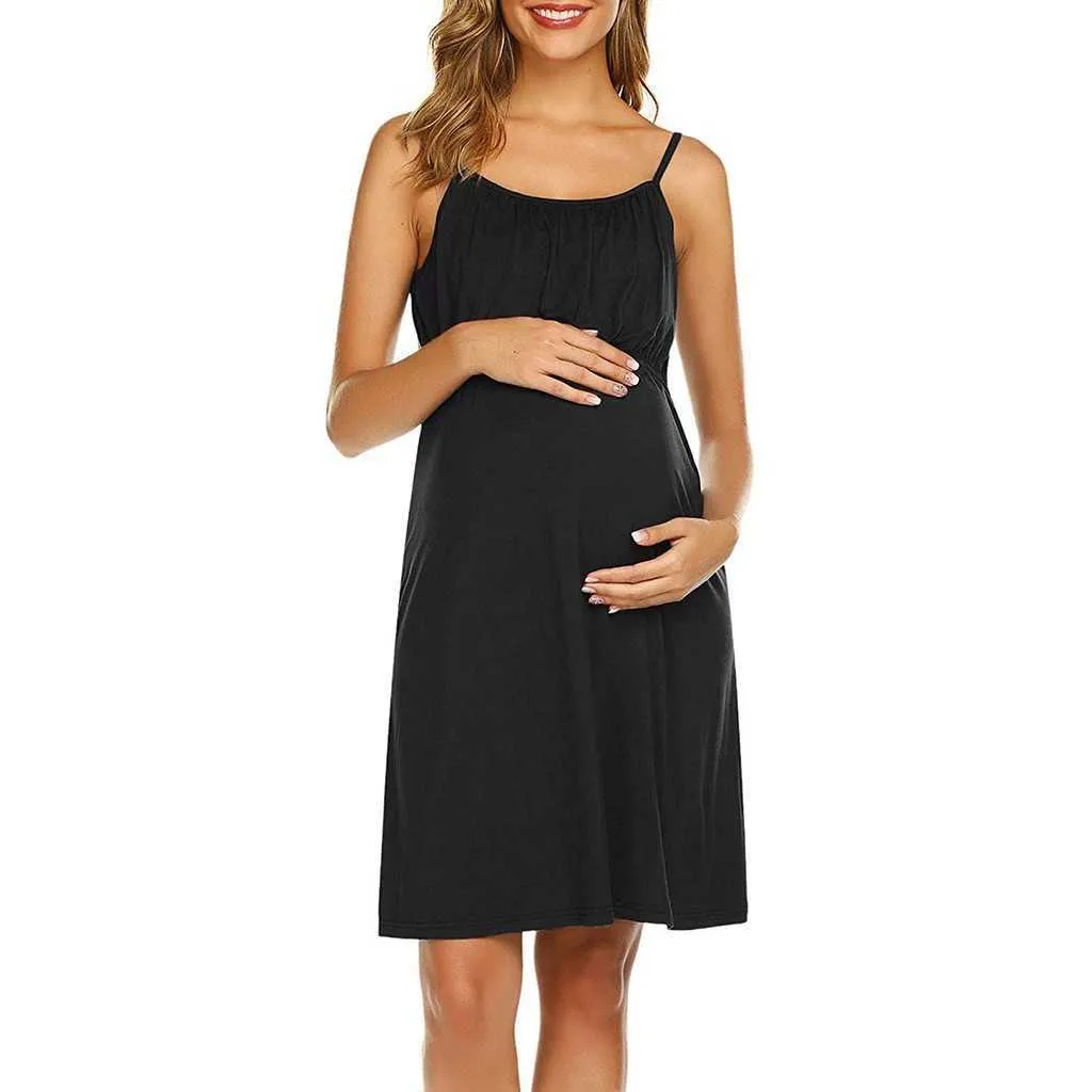 Été grossesse chemise de nuit robe vêtements d'allaitement robe enceinte sans manches jarretelles pyjamas allaitement femmes maison robe Y0924