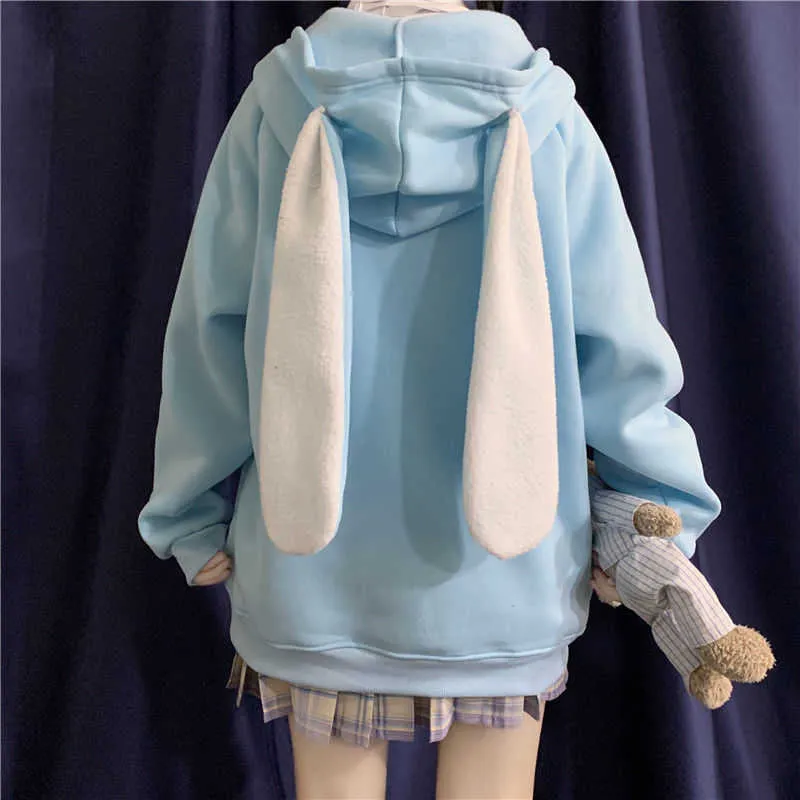 Deeptown Kawaii Hoodie Winter Mode Koreaanse Stijl Bunny Coat Sweatshirt Lange Mouw Leuke Plus Size Zip Up Hoodie 210816