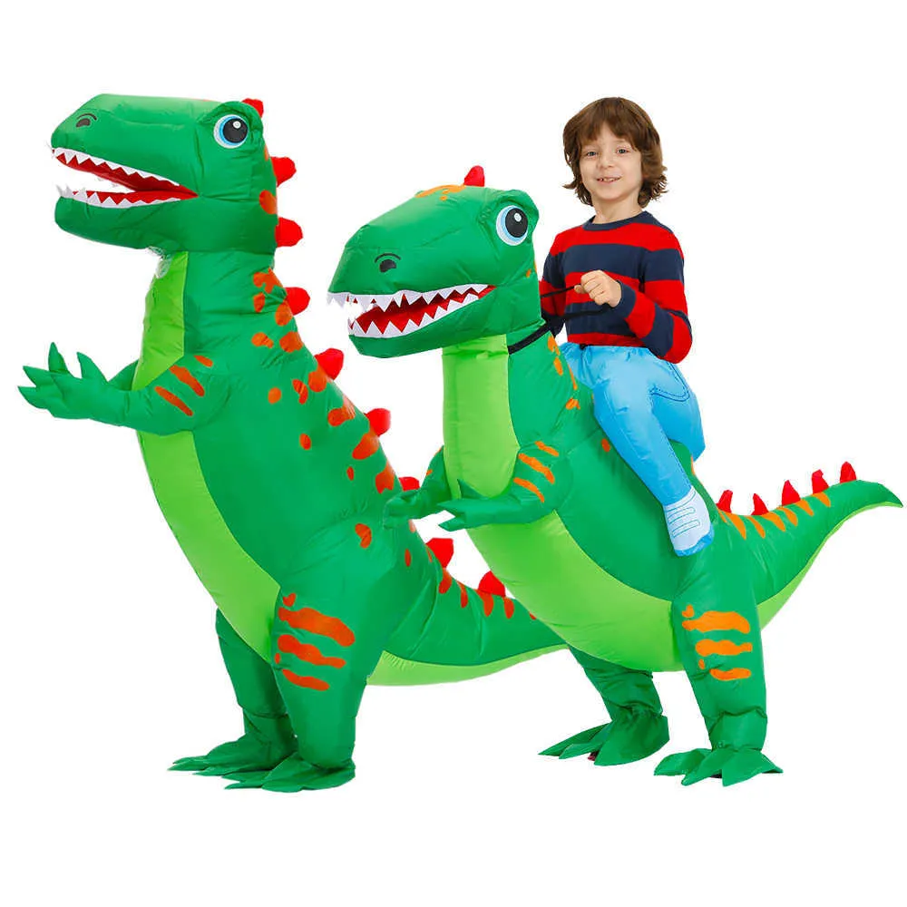 Aufblasbare Dinosaurierkostüm Erwachsene Kinder t Rex Kostüm mit Kostüm von Kleid Maskottchen Weihnachten Halloween Party Kostüm für Männer Frauen Q0910