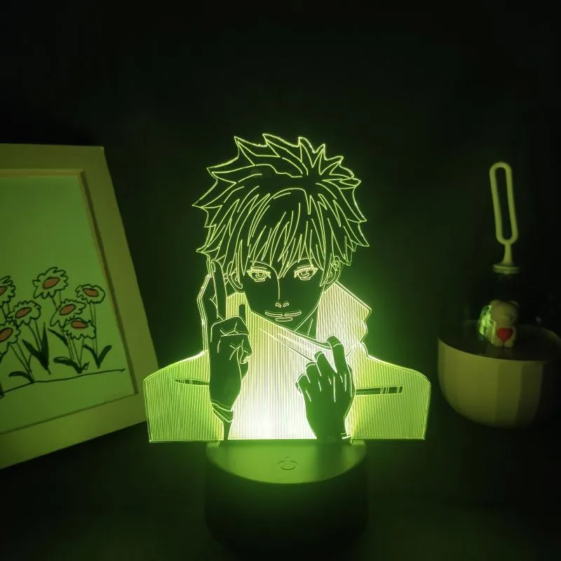 Ночные светильники Jujutsu kaisen аниме фигура Gojo Satoru 3d светодиодные лампы Rgb Neon USB Стол стола стола украшения манга день рождения 293v