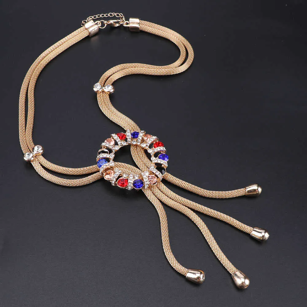 New African Bridal Jewelry Zestawy dla Moda Kobiety Kolorowe Kryształowe Naszyjnik Kolczyki Bransoletka Pierścień Zestawy Ślubny Prezent H1022
