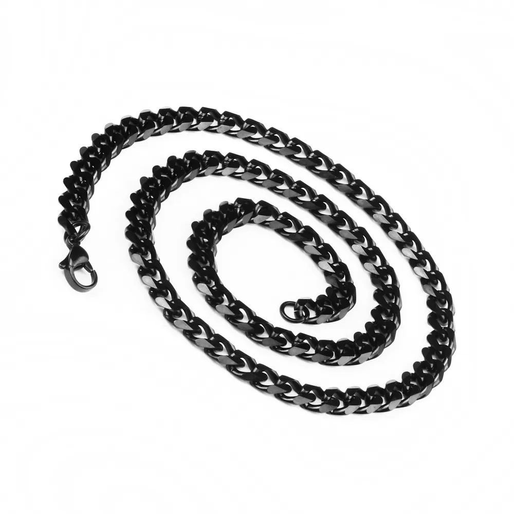 3 5mm 5mm 6 5mm Width Unisex 316L Stainless Steel Chain Necklace Diamond-Cut Curb Cuban Chains Link Lobster Clasp Black for Men Wo219U