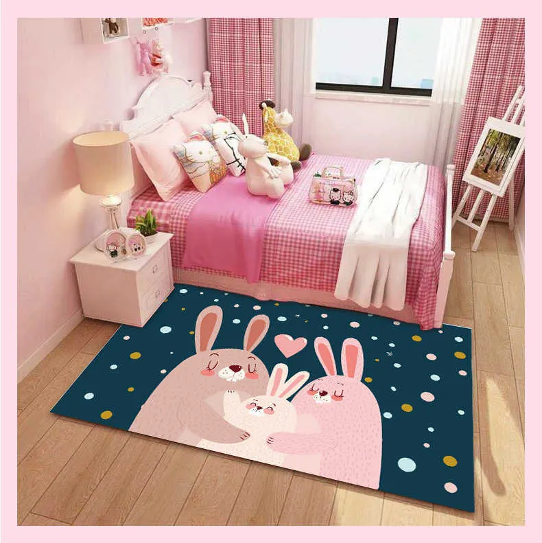 3D Pink Princess Carpet Kids Room Bedroom Cartoon Girl Area Rugs Nordic Living Large Home Decorative Floor Mat 210626