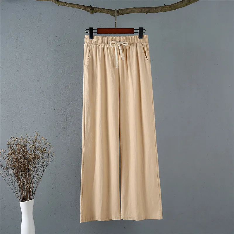 Women Trousers Spring Summer Wide leg cotton linen pants Casual loose solid straight women soft for female 210524