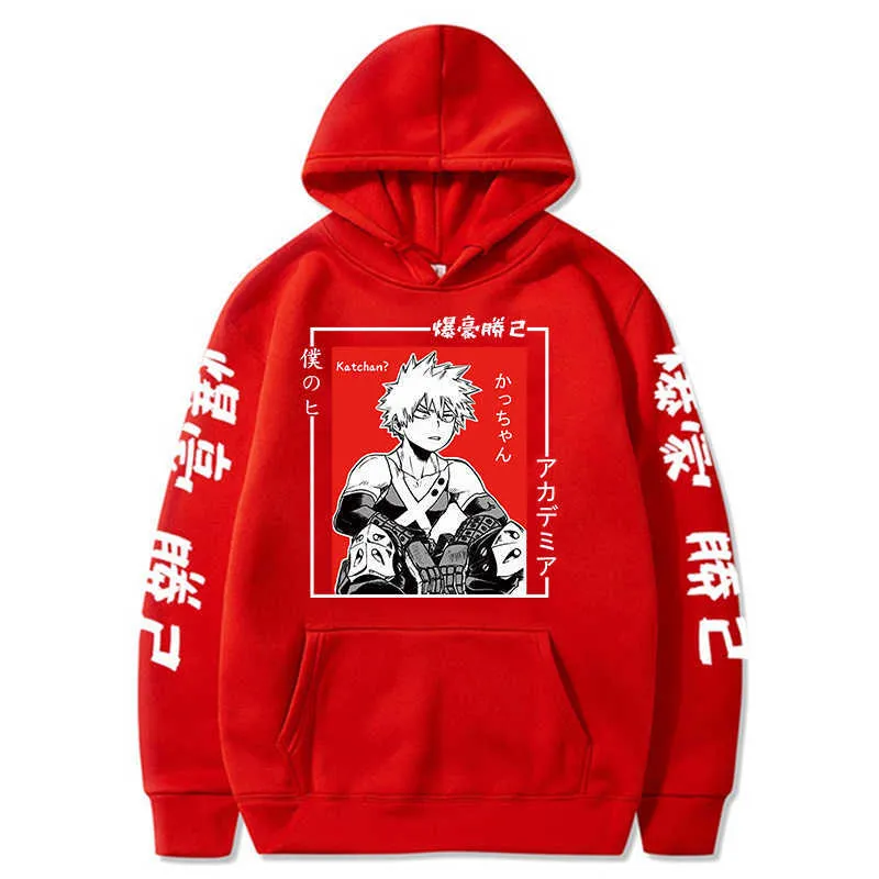 Hot Harajuku My Hero Academia Bakugou Katsuki Grafik Unisex Hoodie Anime Gedruckt Hip Hop Streetwear Casual Sweatshirts Y0803