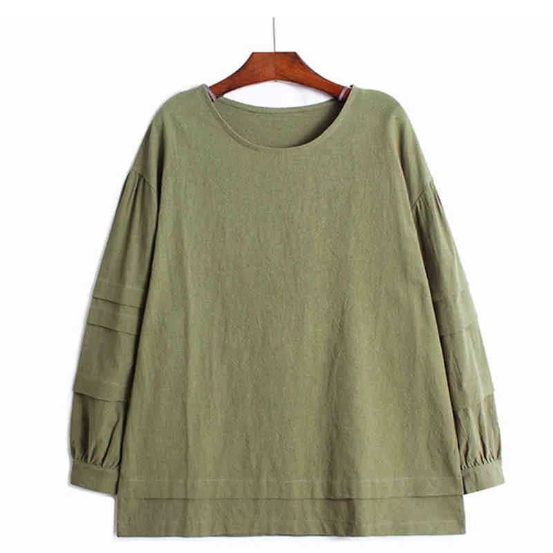 [EAM] Women Big Size Gray Multicolor T-shirt Loose Round Neck Long Lantern Sleeve Fashion Spring Autumn 1DD6606 210512