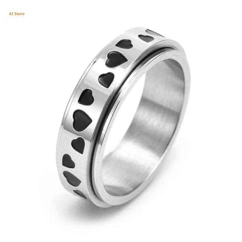 Roterbar hjärta tumme Ringar Spinner Rings Rostfritt Stål Fidget Band Ringar G1125