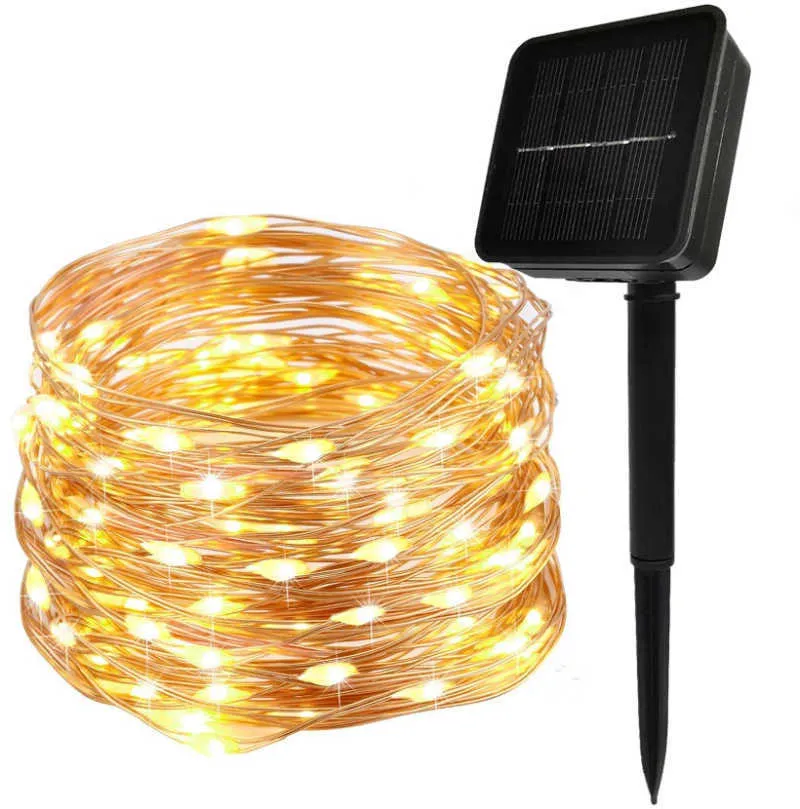 50-200 LED Solar Power Strip Lights Fairy String Light Xmas Outdoor Wodoodporna LED Energia Słoneczna Miedź Drutu Light String Y0720