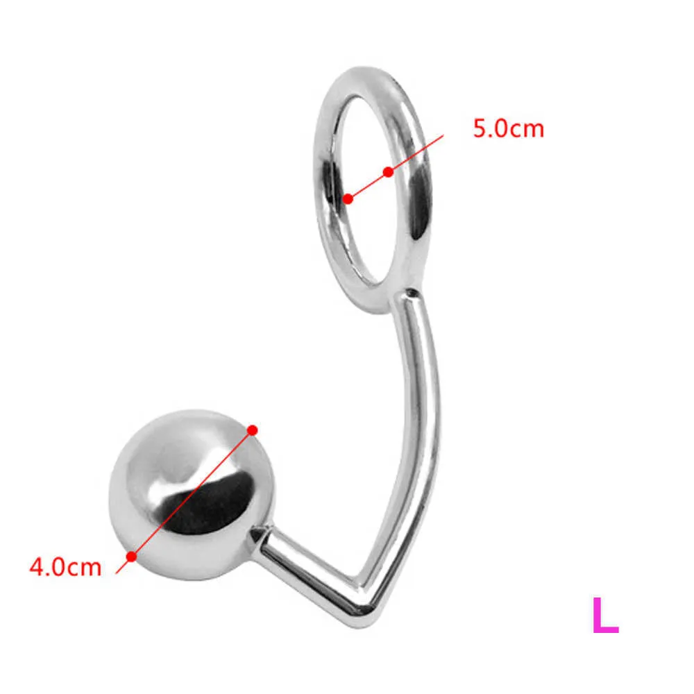 FBHSECL 404550mm Metal Anal Hook with Penis Ring for male Anal Plug Penis Chastity Lock Fetish Cock Ring X06026456823