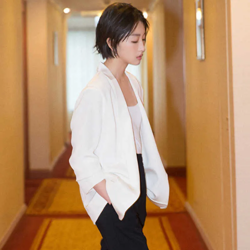 Ladies blazer casual white long-sleeved small suit Korean professional ladies jacket autumn blouse 210527