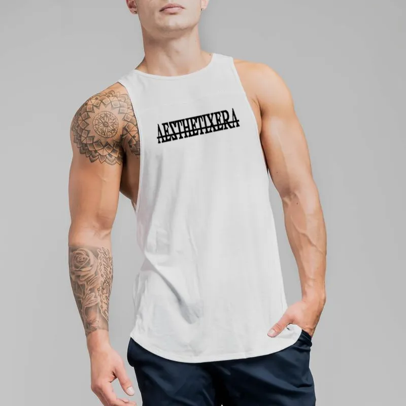 Sommar nyaste varumärke mens krökt ben patchwork gym strängare väst bodybuilding kläder fitness man tank toppar 210421