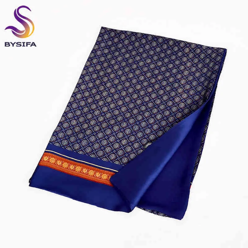 BYSIFA marque hommes foulards automne hiver mode mâle chaud bleu marine longue écharpe en soie Cravat haute qualité 170 30 cm 220104252G