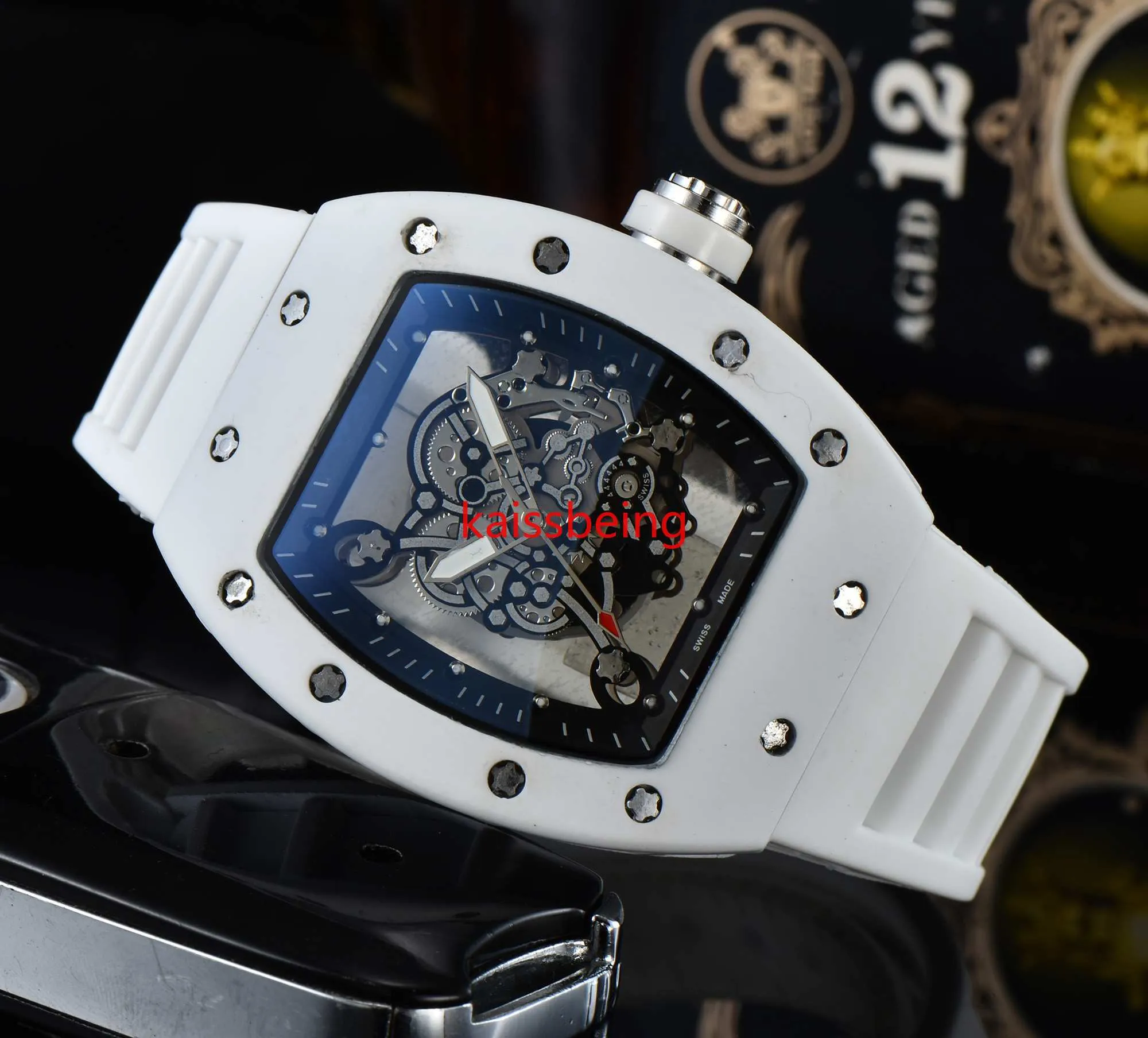 Mode Men Skeleton Rubber Watch Automatic Movement Men Famous Designer Men's Sports Watches Montre de Luxe Wristwatches299B