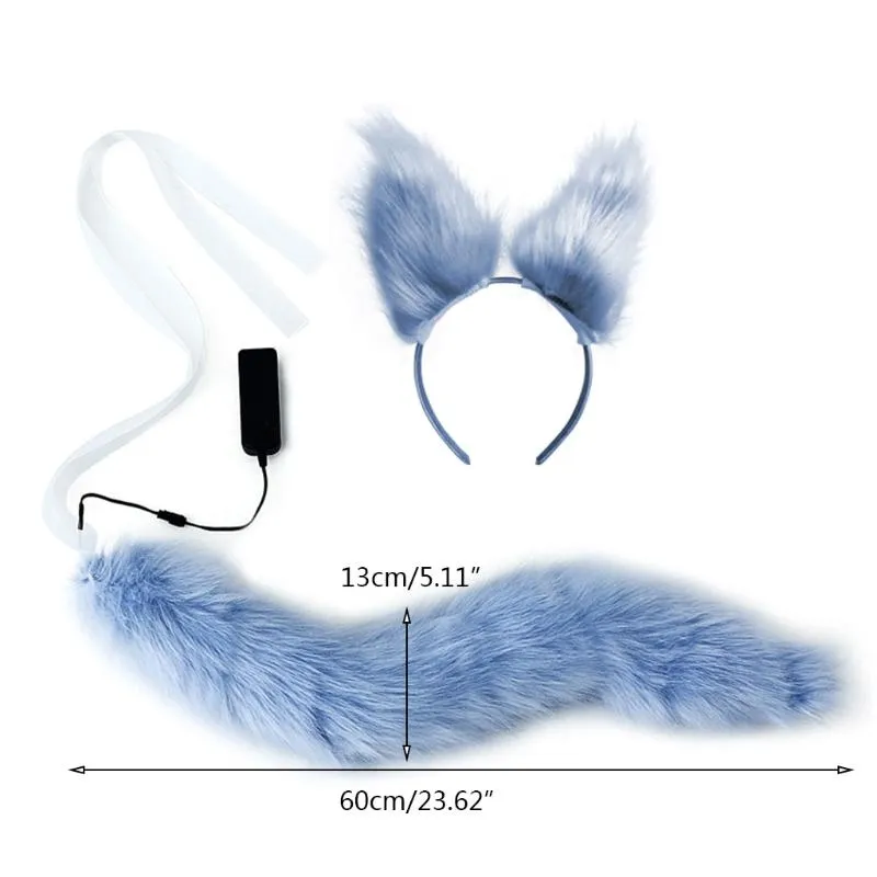 Другие товары для вечеринок из искусственного меха с кошачьими ушками Повязка на голову со светодиодной подсветкой Плюшевый комплект с длинным хвостом Аниме Платье Животное Косплей Costum324Y