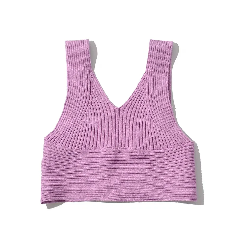 Sexy tricoté poitrine croissant col en V Camis femmes Spaghetti Strap Crop Top Camisetas Strappy Bra Tank Vest Tee 6 couleur 210429