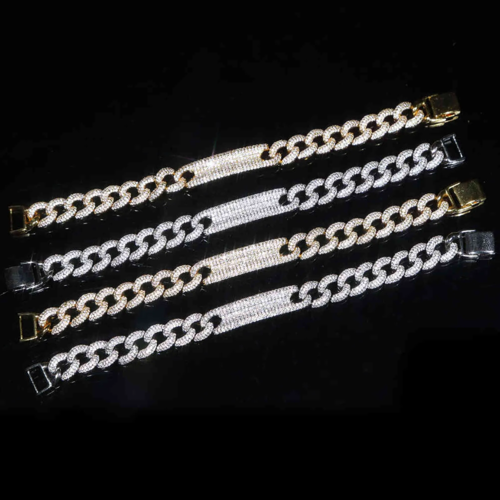 micro pave cz Miami cuban link chain bar charm iced out bling women girl bracelet high quality 211124