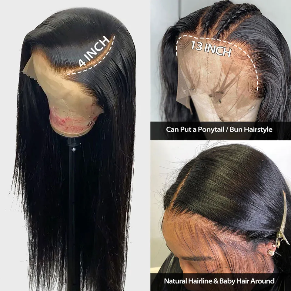 28 30 32 inch rechte pure kanten voorste sluiting menselijk haarpruik 13x4 4x4 Braziliaanse haarpruik voor zwarte vrouwen natuurlijke haarline6340243